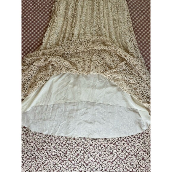 Kite & Butterfly Ivory Crochet Lace Wedding Gown, Train, Deep V, 3/4 Sleeve SZ M - Picture 13 of 16